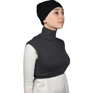 Sıfır Kol Balıkçı Yaka Tam Boğazlı Likralı Penye Kadın Yarım Body - Füme