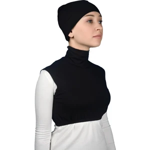 Sıfır Kol Balıkçı Yaka Tam Boğazlı Likralı Penye Kadın Yarım Body - Siyah