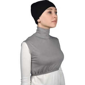 Sıfır Kol Balıkçı Yaka Tam Boğazlı Likralı Penye Kadın Yarım Body - Gri