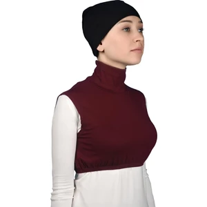 Sıfır Kol Balıkçı Yaka Tam Boğazlı Likralı Penye Kadın Yarım Body - Bordo