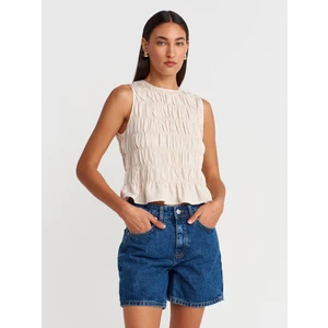 50845 Kolsuz Crop Bluz-Açık Bej