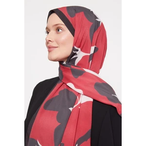 Kırmızı Soyut Çiçek Desenli Elegance Şal