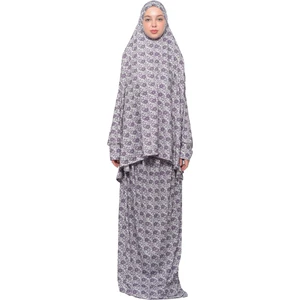 Pratik İki Parça Güneş Desenli Yarasa Kollu Başörtülü Likralı Tesettür Namaz Elbisesi 992 0326