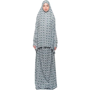 Pratik İki Parça Güneş Desenli Yarasa Kollu Başörtülü Likralı Tesettür Namaz Elbisesi 992 0330