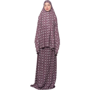 Pratik İki Parça Güneş Desenli Yarasa Kollu Başörtülü Likralı Tesettür Namaz Elbisesi 992 0317