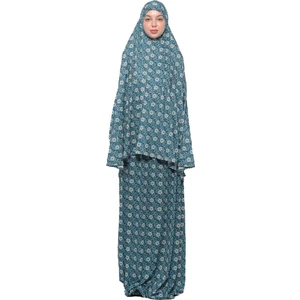 Pratik İki Parça Güneş Desenli Yarasa Kollu Başörtülü Likralı Tesettür Namaz Elbisesi 992 0315