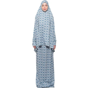 Pratik İki Parça Güneş Desenli Yarasa Kollu Başörtülü Likralı Tesettür Namaz Elbisesi 992 0327