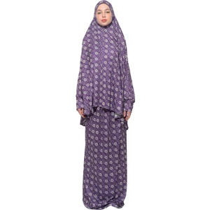 Pratik İki Parça Güneş Desenli Yarasa Kollu Başörtülü Likralı Tesettür Namaz Elbisesi 992 0318