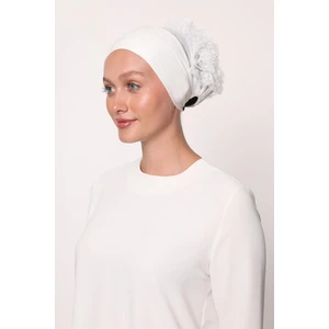 Ekru Klipsli Silikonlu Dikişsiz Fırfır Bone