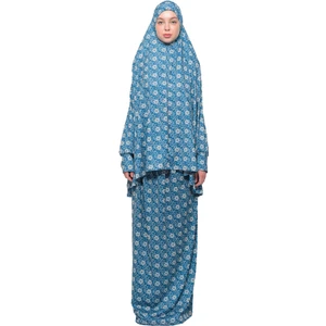 Pratik İki Parça Güneş Desenli Yarasa Kollu Başörtülü Likralı Tesettür Namaz Elbisesi 992 0316