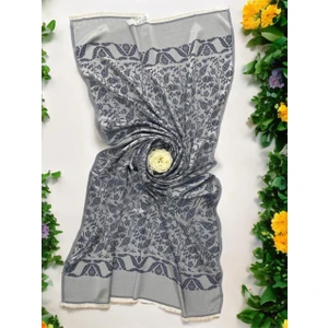 Gri Lale Desen Kadın Şal