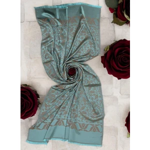 Turkuaz Lale Desen Kadın Şal