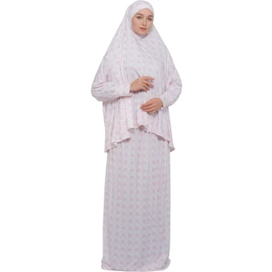 Pratik İki Parça Desenli Yarasa Kollu Başörtülü Likralı Tesettür Namaz Elbisesi 992 0304