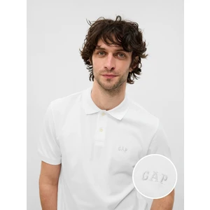 Erkek Beyaz Gap Logo Piqué Polo Yaka T-Shirt