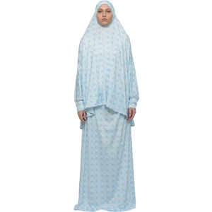 Pratik Iki Parça Güneş Desenli Yarasa Kollu Başörtülü Likralı Tesettür Namaz Elbisesi 992-0310