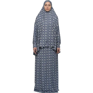 Pratik Iki Parça Güneş Desenli Yarasa Kollu Başörtülü Likralı Tesettür Namaz Elbisesi 992-0313