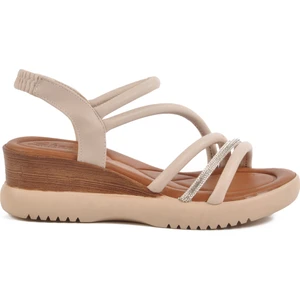 Bej Kadın Dolgu Topuk Sandalet