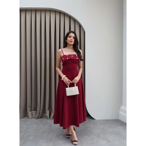 Ince Askılı Göğüs Inci Işlemeli Elbise