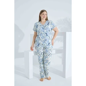 Bambu Kısa Kol Düğmeli Büyük Beden Kadın Pijama Takımı 74057