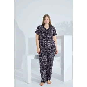 Bambu Kısa Kol Düğmeli Büyük Beden Kadın Pijama Takımı 74058