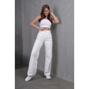 Beyaz Pamuklu Palazzo Denim Pantolon