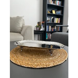 Layla Copper Oval Gümüş Renk Dövme Desenli Bakır Kurabiyelik-Sunumluk