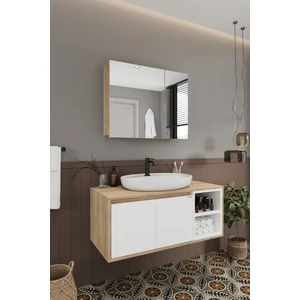 Lale Beyaz 100 cm %100 Mdf Lavabolu Banyo Dolabı + Aynalı Dolap