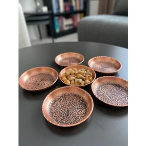 6'lı Desenli Bakır Çerezlik-Kahvaltılık-Reçellik-Sunumluk Set (10 cm x 2,3 Cm)
