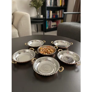 6'lı Kulplu Bakır Çerezlik-Kahvaltılık-Reçellik-Sunumluk Set (12 cm x 2,3 Cm)