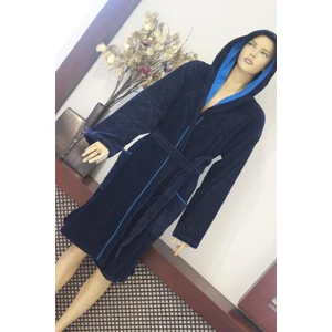 Ender Home Bornoz İplik Boya Kadife Kısa Kapşonlu Model Bornoz