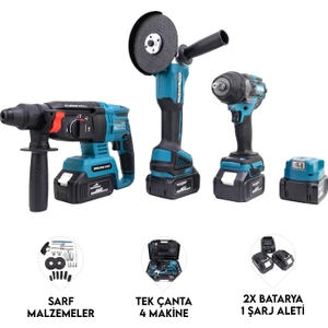 MK800 3'lü Set 3600 W Güçlü Darbeli Matkap Anahtarlı Mandren 13 mm