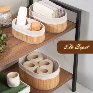 2082 Oval 3lü Pinterest Sepet Bambu Sepet Seti Dekoratif Banyo Mutfak Düzenleyici Organizeri