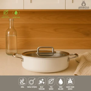 Sera Nova Seramik Yanmaz Yapışmaz Basık Tencere 30 cm – Beyaz