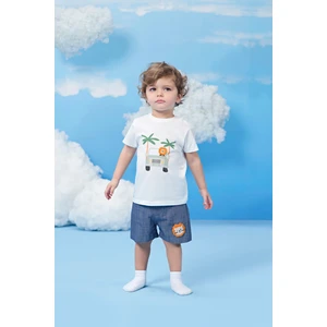 Nakış Detaylı  Erkek Çocuk Bebek Şort Mavi