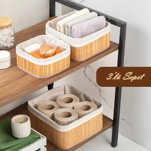 2083 Kare 3lü Pinterest Sepet Bambu Sepet Seti Dekoratif Banyo Mutfak Düzenleyici Organizeri