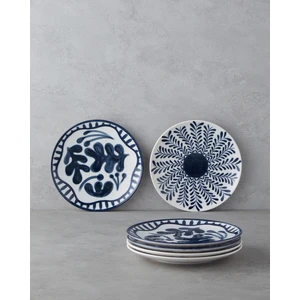 Via Porselen 6'lı Pasta Tabağı 21 cm Beyaz - Lacivert