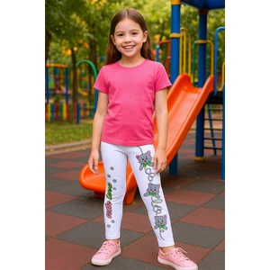 Kız Çocuk Beyaz Tayt Karakter Baskılı B40