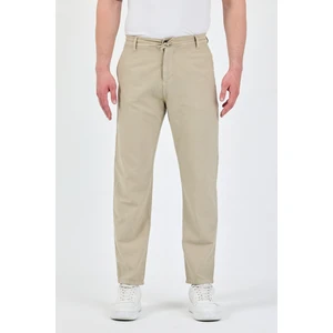 Erkek Bej Pamuklu Keten Görünümlü Beli Bağcıklı Relaxed Fit Yazlık Chino Pantolon