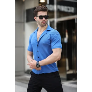 Erkek Yazlık Likralı Slim Fit Gömlek Yaka Kısa Kollu Gömlek