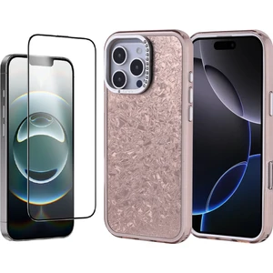 Apple iPhone 15 Pro Kılıf Taşlı Tasarımlı Zore Kapi Kapak + Temperli Cam Ekran Koruyucu