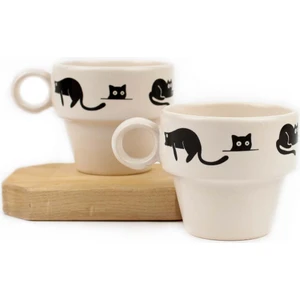 Kara Kedi 2'li Espresso Bardak Seti - Hediye Seramik Fincan