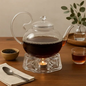 Borosilikat Lilyum  Isıtıcılı Bitki Çayı Demliği 800 ml