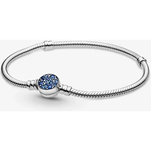 Pandora Moments Işıltılı Mavi Disk Klipsli Bileklik 925 Ayar Gümüş
