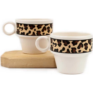Leopar Desen 2'li Espresso Bardak Seti - Hediye Seramik Fincan