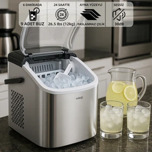 Mio FR53 Geniş Hazneli 15KG Inox 6 Dakikada Buz Yapma Makinesi