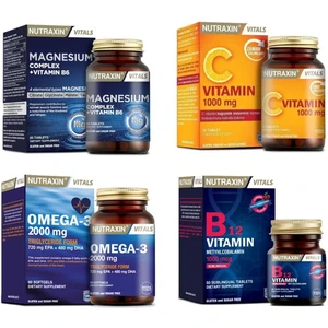 Takviye Seti Magnesium Complex Vitamin B6 60 Tablet + B12 Vitamini 1000 Mcg 60 Dilaltı Tableti + C Vitamin 1000 mg 30 Tablet +Omega 3 Balık Yağı 2000 mg 60 Yumuşak Kapsül