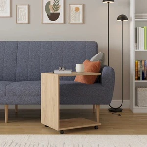 Çok Amaçlı Tekerlekli C Koltuk Sehpası-Florida Meşe 35X65X45 cm