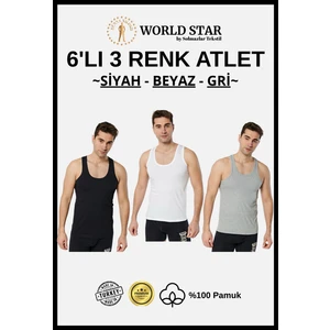 World Star 6'lı Erkek Atlet – Siyah & Beyaz & Gri – Pamuklu Penye - Rahat ve Dayanıklı