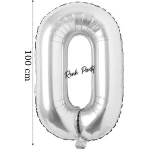 Folyo Balon 0 Rakamı Helyum Balon 100 cm Gümüş Renk - 0 Yaş Balonu - 0 Rakam Balon - 40 Inch
