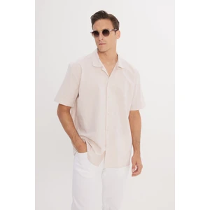 Pamuklu Keten Oversize Fit Bol Kesim Hawai Yaka Gömlek